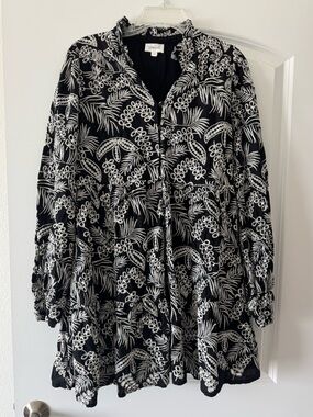 100% Cotton LOVELO Black & White Floral Embroidery Dress Size L